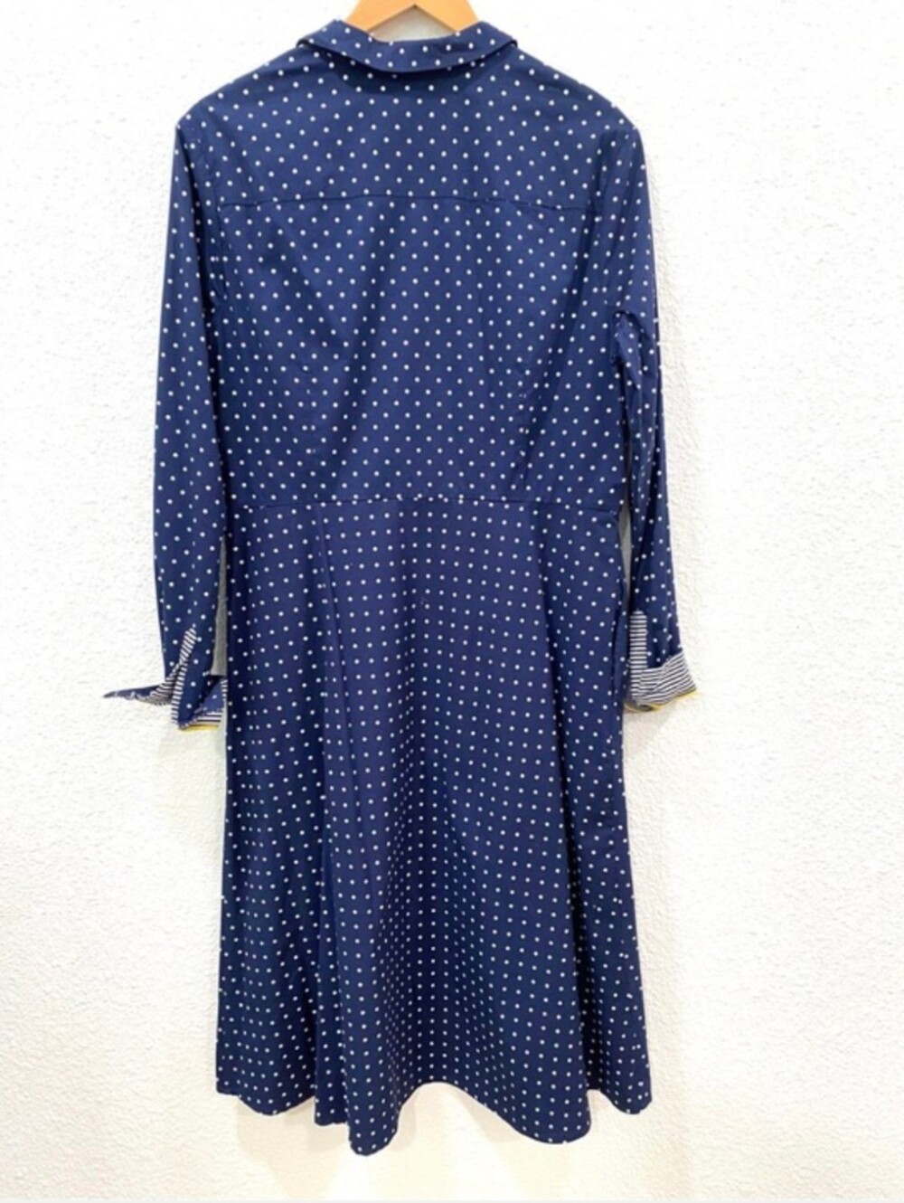 Boden XL Navy White Polka Dot Button Front Midi Shirt Dress Work Old Money - Picture 6 of 9